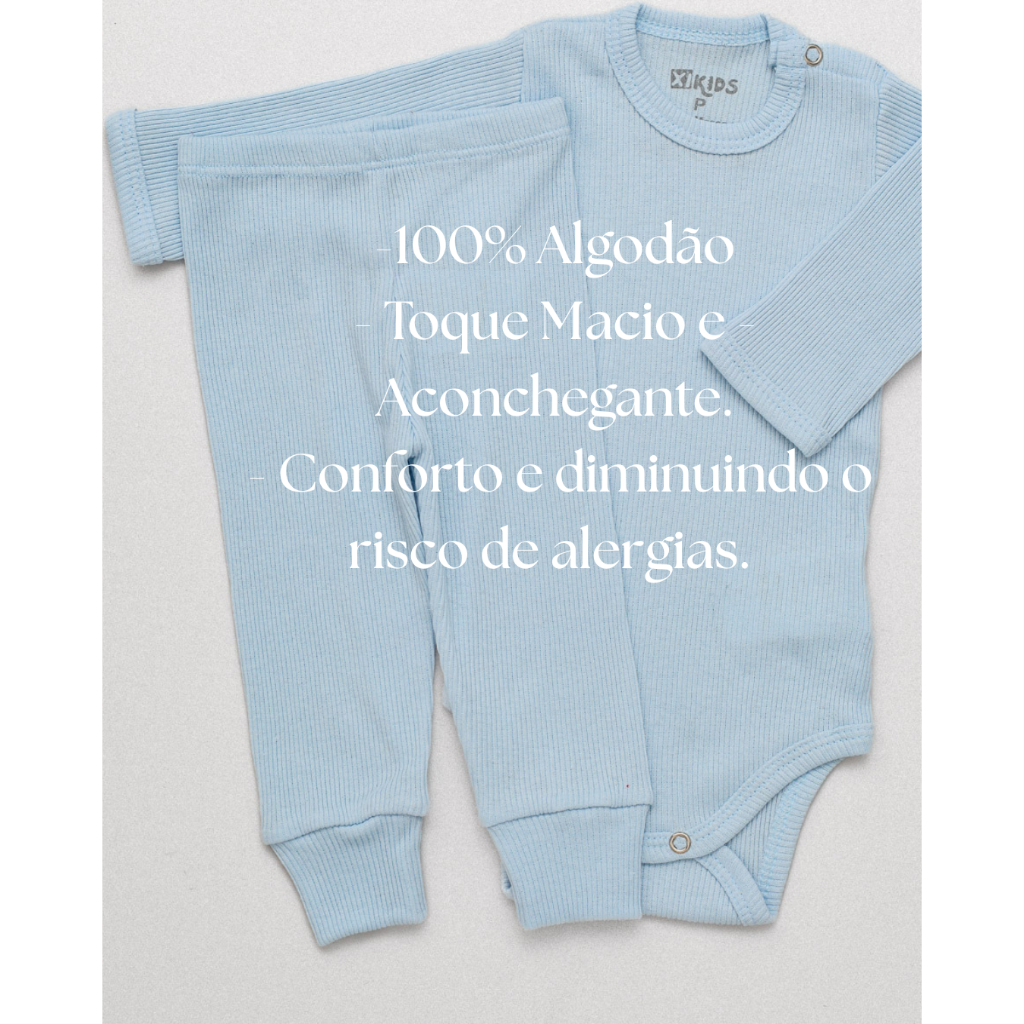 Conjunto Pagão Bebê Canelado Manga Longa 1 Body Manga Longa e 1 Calça