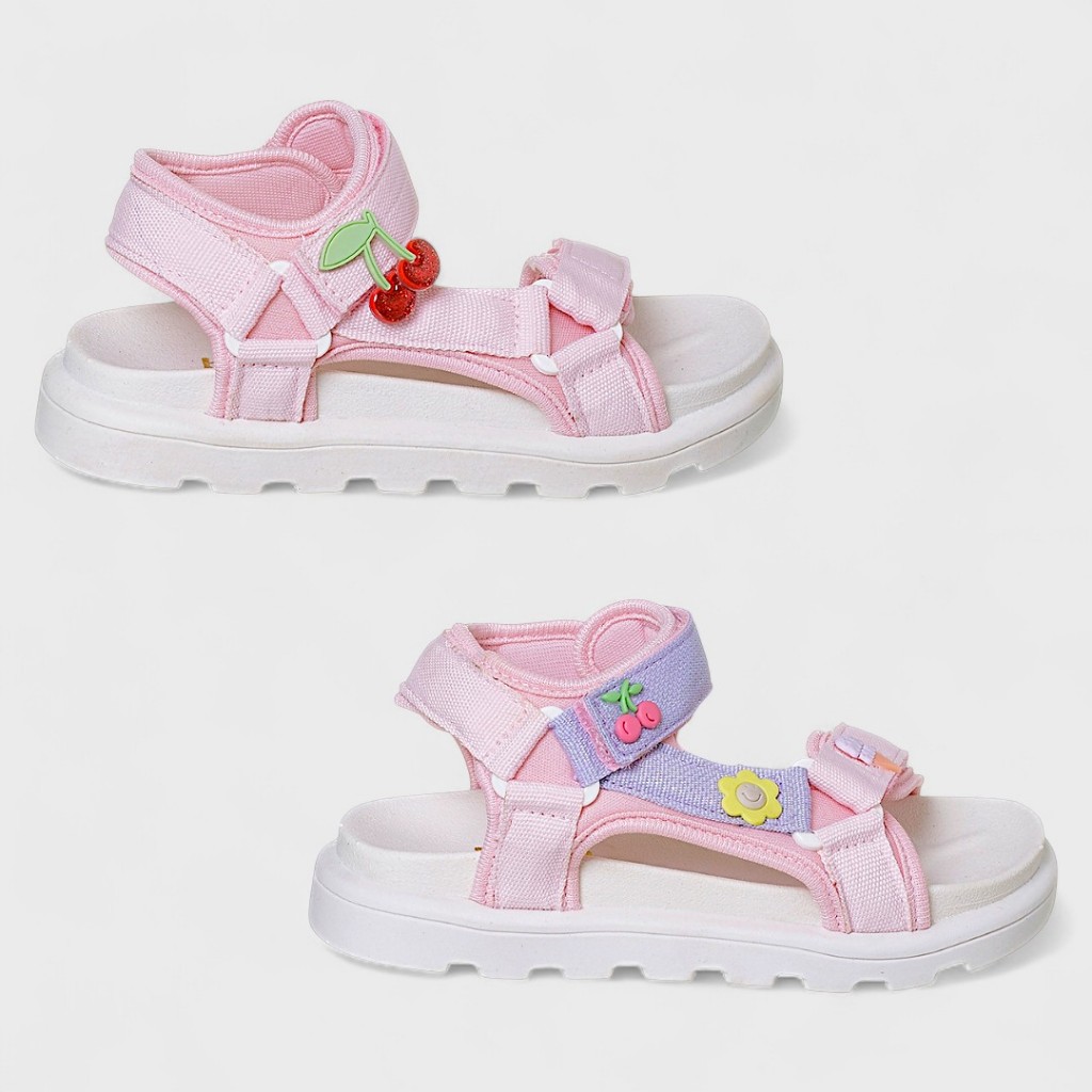 Papete Infantil Feminina Sandalia Confortável Original Rosa Com Enfeite Flor Cereja