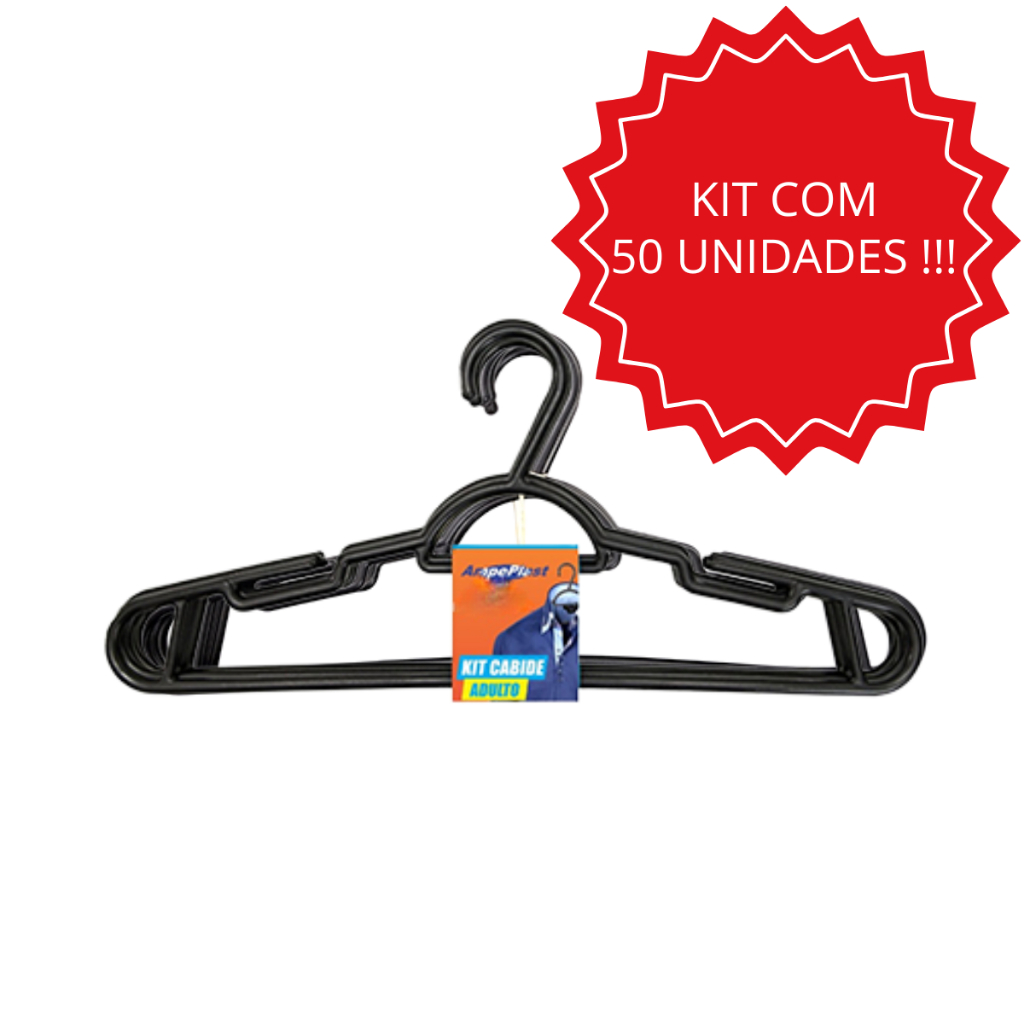 Kit 50 Cabides Adulto AmpePlast Organizador de Roupas em Plástico Preto Leve Durável e Econômico em Oferta na Shopee