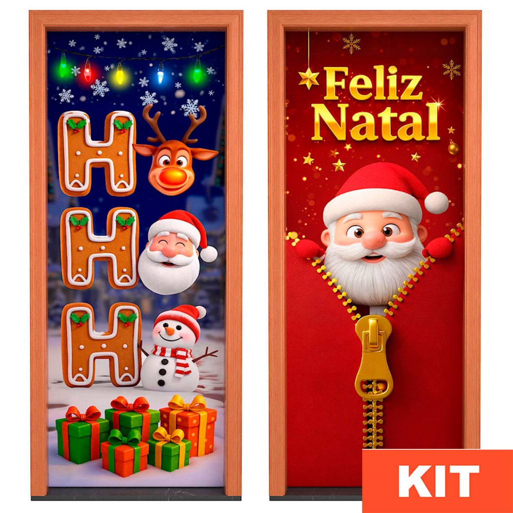 Kit Capa de Porta Natal Em Tecido Decoração Natalina Veste Porta Sublimado C/Elástico 0,85x2,10m · foto 2