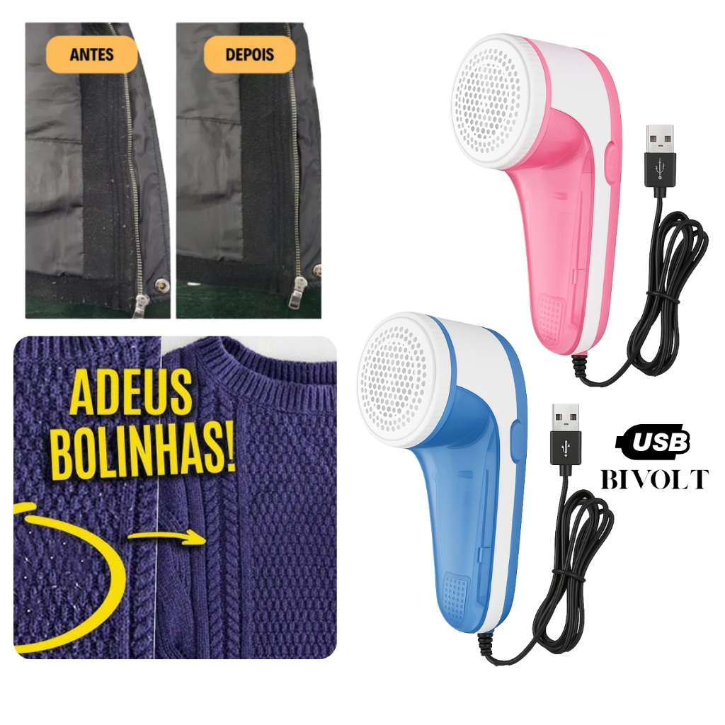 Papa Bolinhas Elétrico USB Bivolt – Remove Bolinhas das Roupas, Cabo 1m, Roupas Sempre Novas!