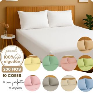 Kit Jogo de Cama Queen Casal King Lençol Fronha Percal 200 fios 100% Algodão Moderna Suaves 3peças em Oferta na Shopee