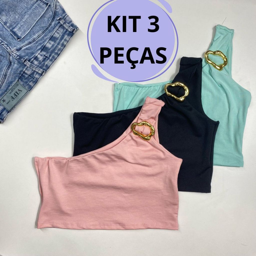 KIT 3 Cropped Mula Manca Con Forro Duplo Com Fivela Suplex Sexy Tendencia Gringa Casual