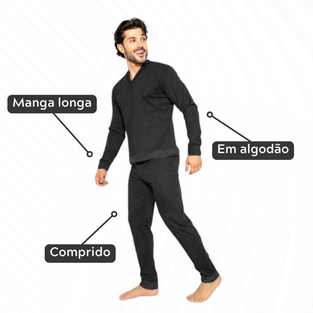 Conjunto Masculino Pijama Manga Longa Comprido Algodão