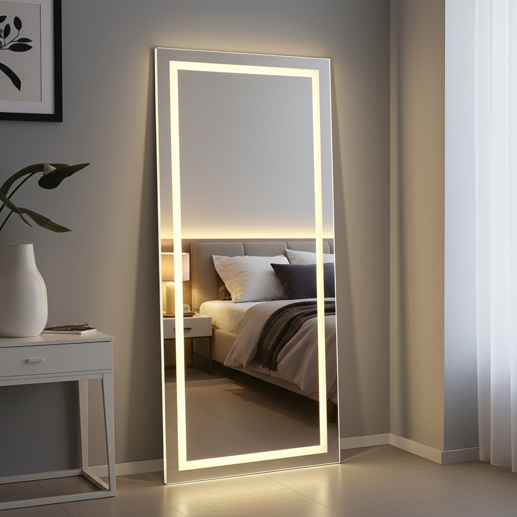 Espelho Retangular Grande com LED para Banheiro Quarto Camarim Closet Varios Acabamento · foto 2