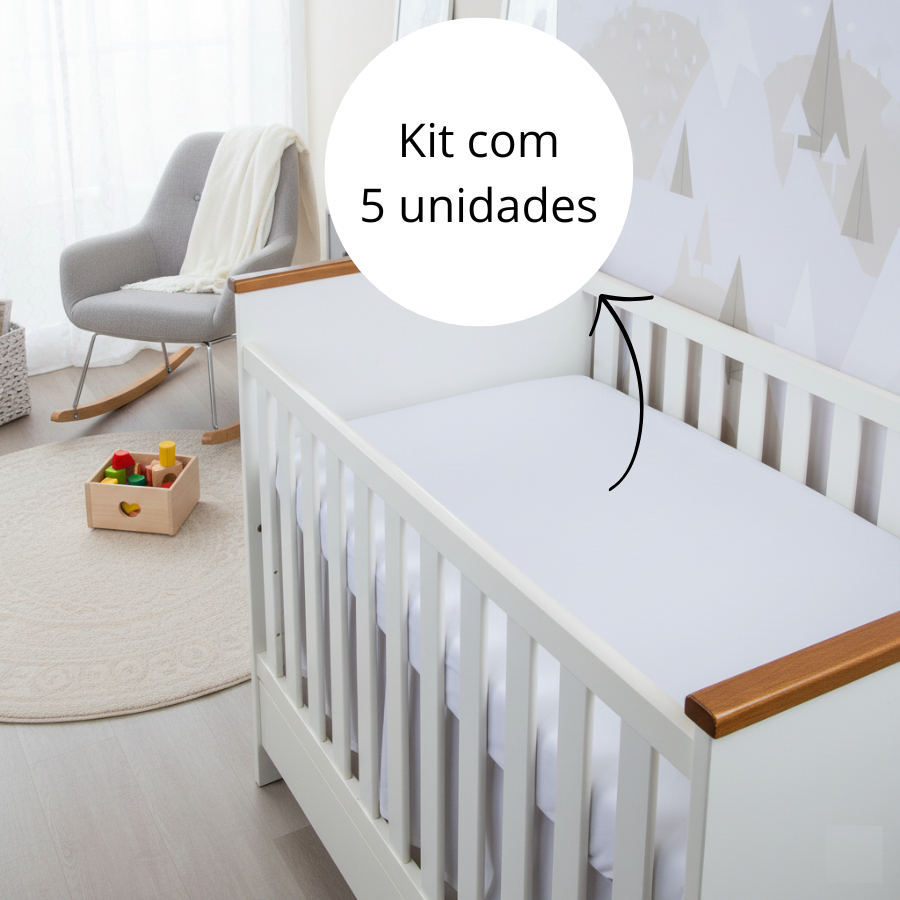 Kit 5 Lençol de Berço Padrão Americano 130x70cm Percal 400 fios Várias Cores