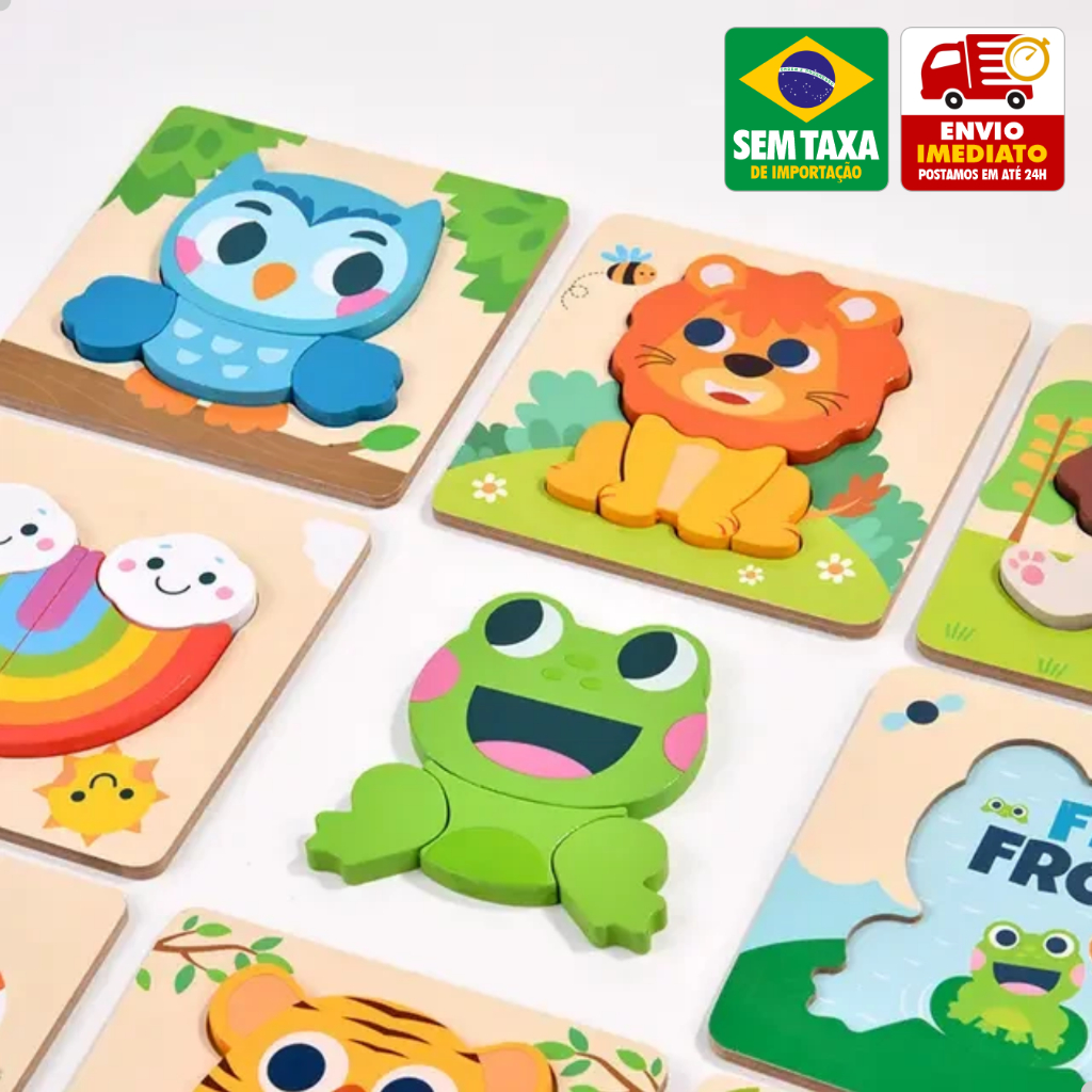Brinquedo Educativo em Madeira Quebra-Cabeça Infantil de Animais Coloridos Diversos Modelos em Oferta na Shopee