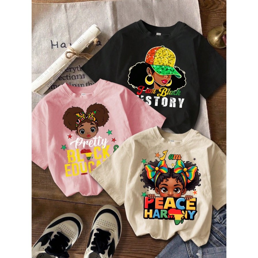 Kit 3 Camiseta Infantil Feminina Básica 100% Algodão Tshirt Estampada Varias Cores Lançamento