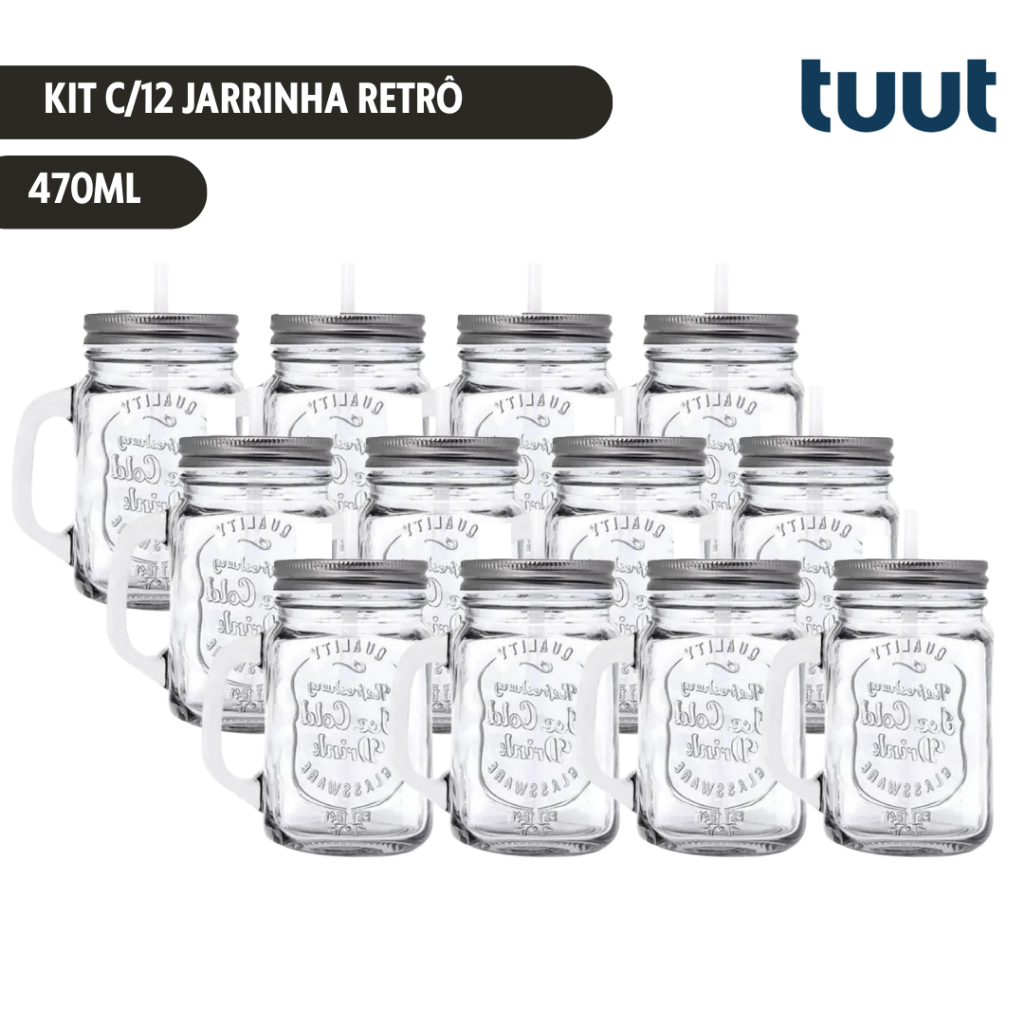 Kit c/12 Unid Jarrinha Retrô 470ml Caneca Vidro Vítreo Mimo Style em Oferta na Shopee