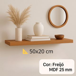 Prateleira 50x20 amadeirada freijó MDF 25mm decorações quarto sala escritório com suporte invisível em Oferta na Shopee