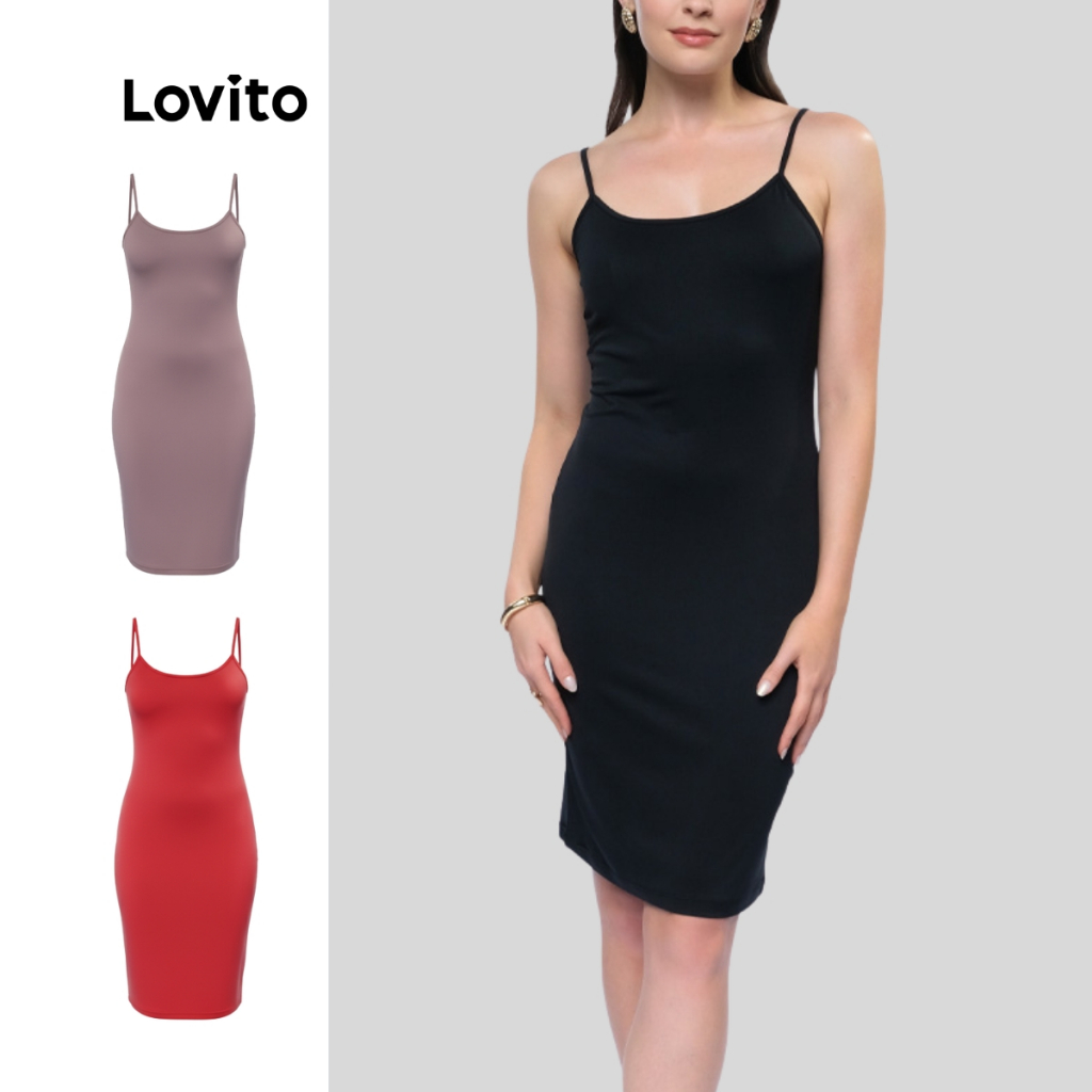 Lovito Vestido Colado Tubinho de Alças com Comprimento no Joelho LB1313BRL1343