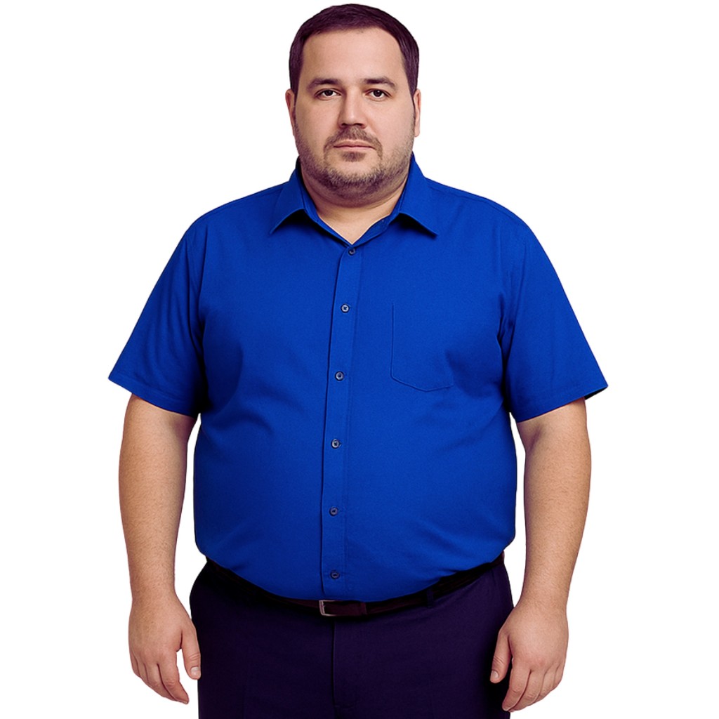 Camisa Social Masculina Manga Curta Com Bolso Não Amassa Tamanho Especial Plus Size