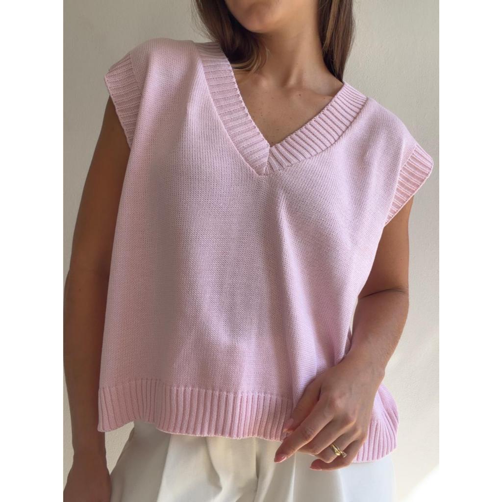 Colete Regata Tricot Gola V Canelada Coletinho Trico Verão Moda em Oferta na Shopee