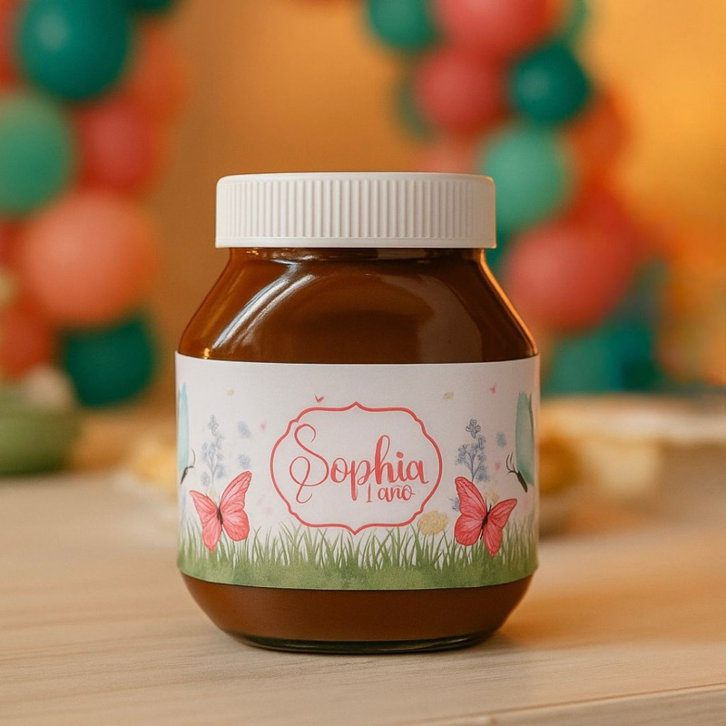 Rótulo Adesivo Nutella Personalizado Jardim das Borboletas | Lembrancinhas Jardim Encantado