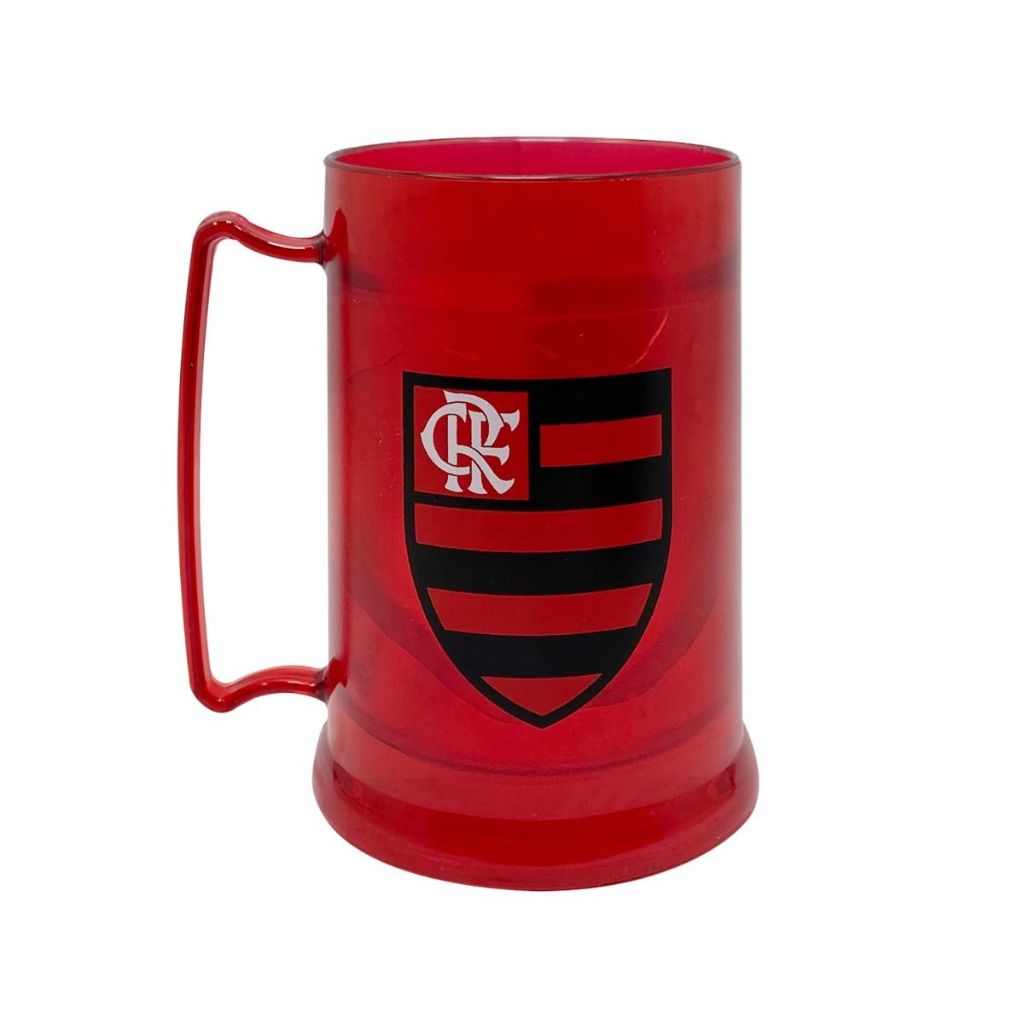 KIT 2 CANECAS COM GEL FLAMENGO OFICIAL 300ML E 400ML RUBRO-NEGRO