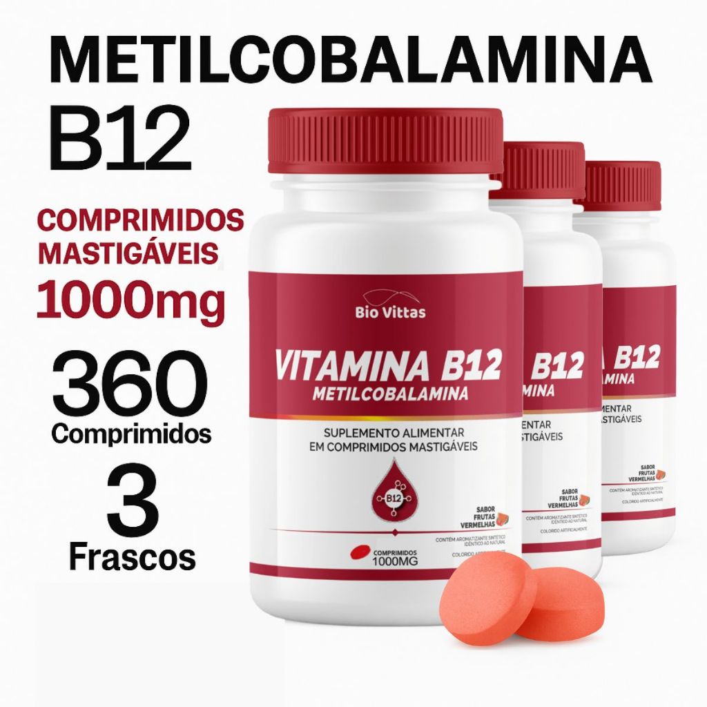 B12 Metilcobalamina Vitamina Mastigável Comprimidos 1000mg Energia Suplemento Alimentar Bio Vittas em Oferta na Shopee