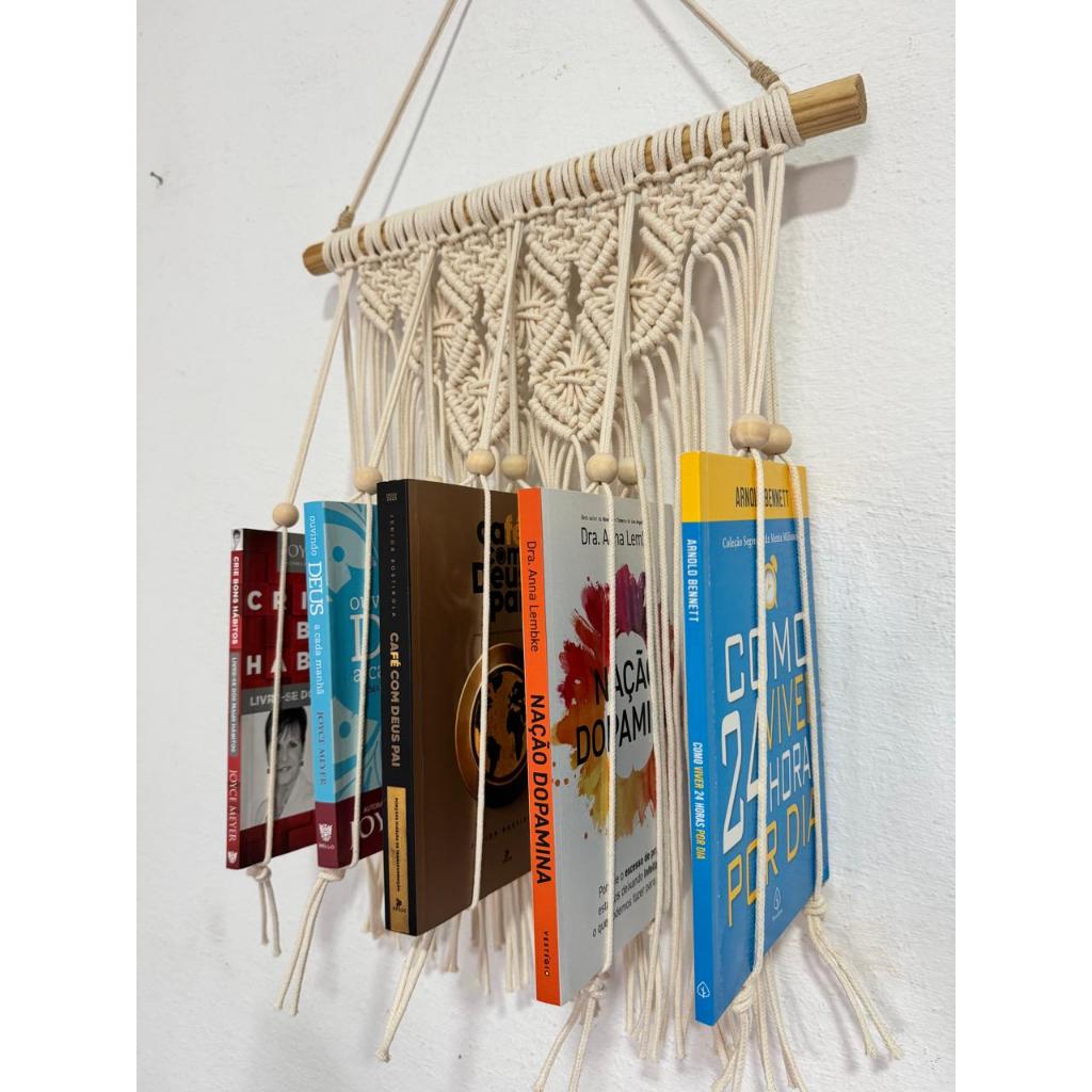 Suporte/Prateleira Suspensa para Livros em Macrame