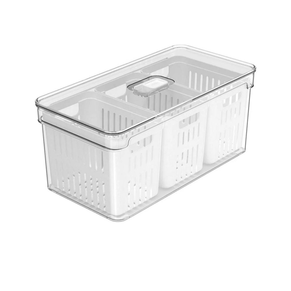 Organizador de Geladeira Com 3 Cestos Divosórias Frutas Legumes Folhas