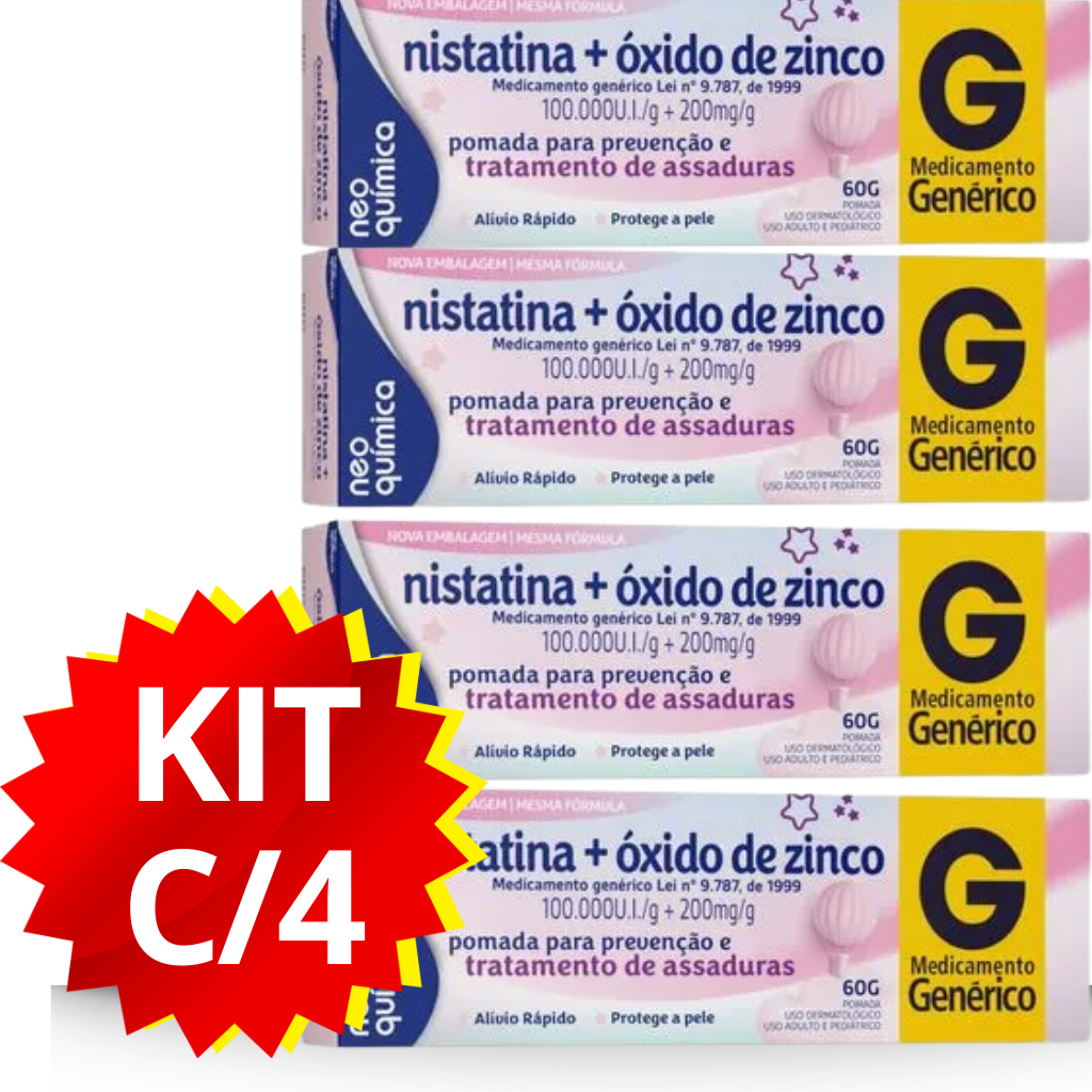 Nistatina + Óxido de Zinco Neo Química 60g | Kit c/4 Pomadas
