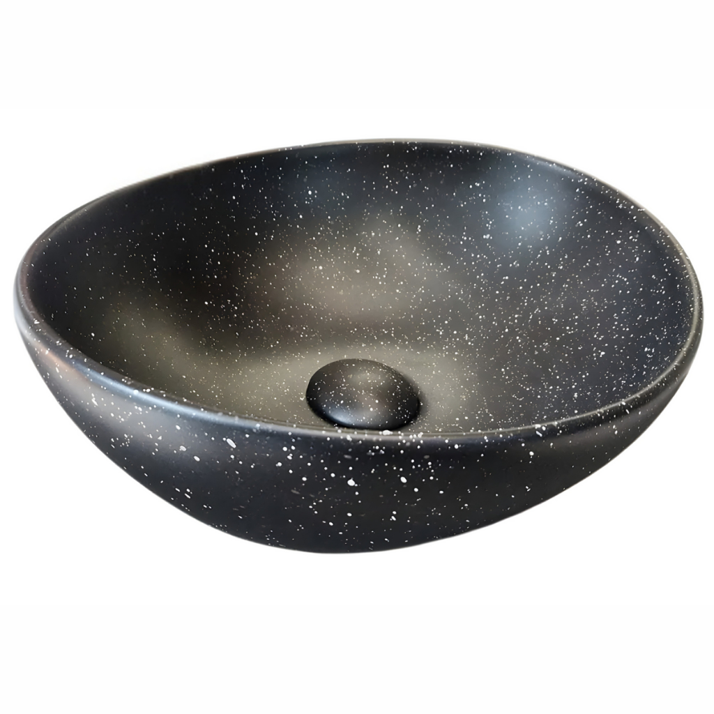 Cuba para Banheiro Cerâmica Preta Granito Oval 42cm Reno RC 8003