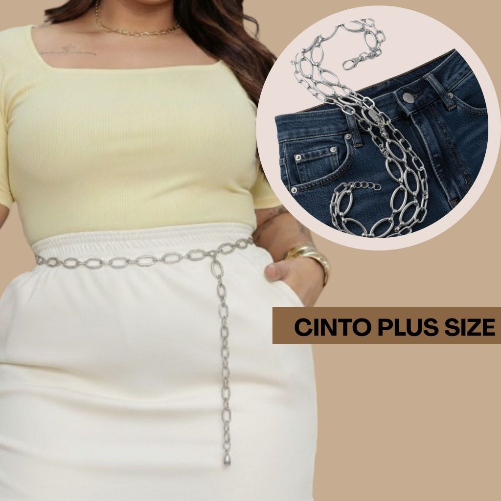 Cinto Plus Size Corrente Elegante Vazado Ajustável 130 e 150cm Dourado Prateado Glow Size em Oferta na Shopee