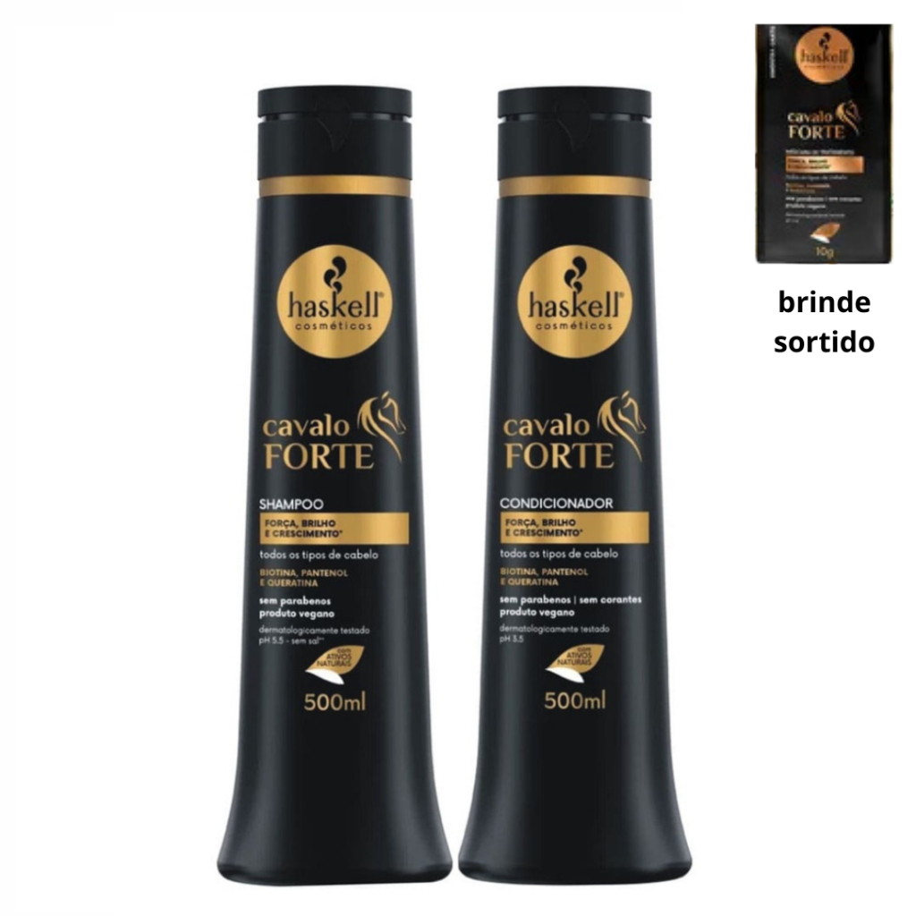 Kit Haskell Cavalo Forte Shampoo + Condicionador 500ml + Sachês Haskell