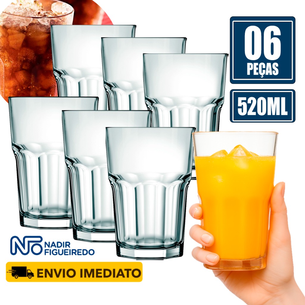 Jogo 6 Copos Long Drink Bristol 520ml Nadir Grande Drink Restaurante Suco Hotel