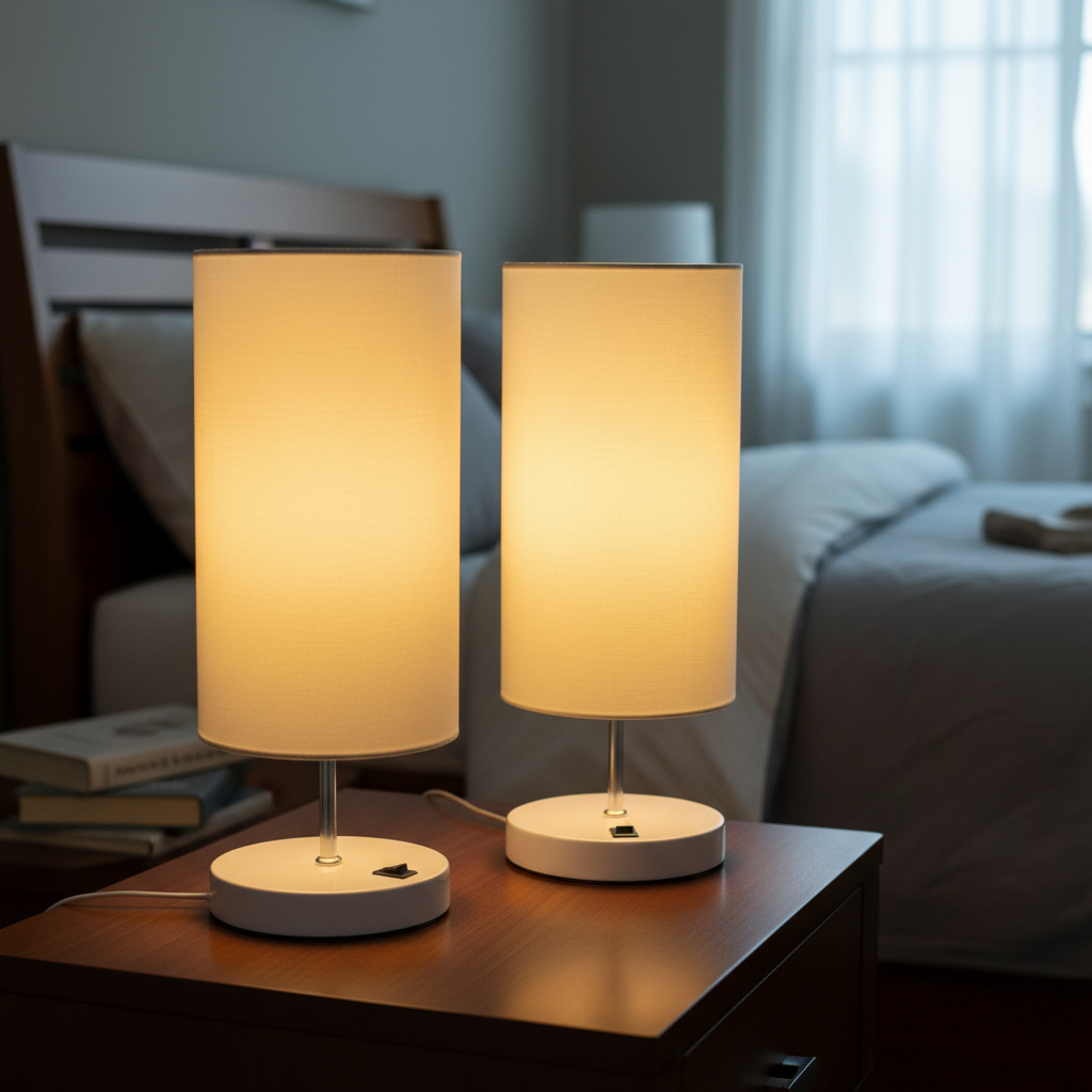 Kit 2 Abajur Luminária De Mesa Redondo Moderno elegante Com Interruptor e Cúpula Decoração Casa