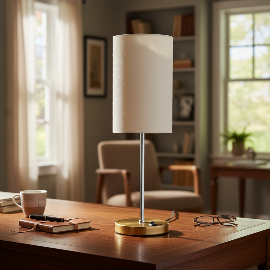 Imagem Abajur Luminária de Mesa Clássico Redondo Dourado Com Interruptor Com Cúpula Decoração Cama Quarto Sala Escritório