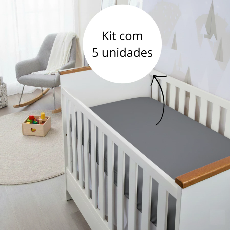 Kit 5 Lençol Para Berço Bebê Padrão Americano com Elástico Percal
