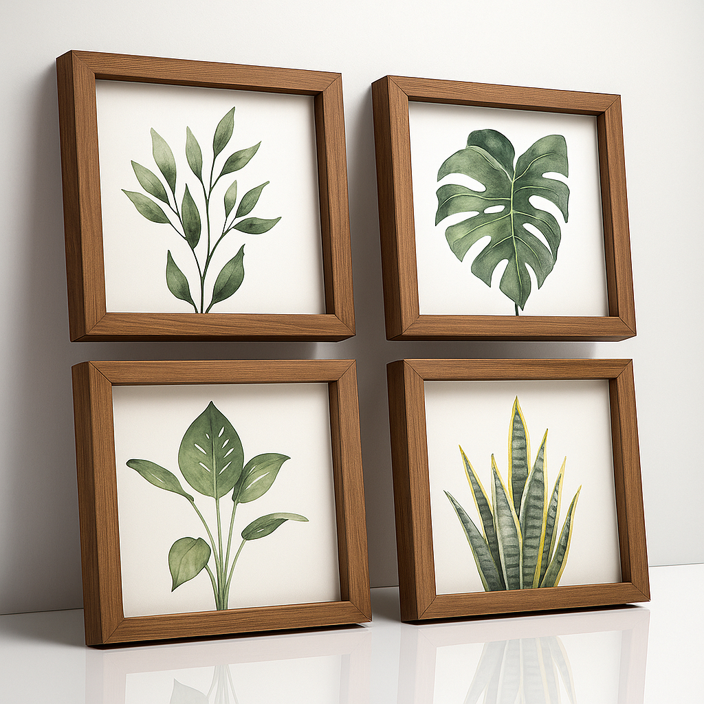 Quadros pra banheiro Botanicos Aquarela Folhas Tropicais Verde Decoração ideal para Banhei...
