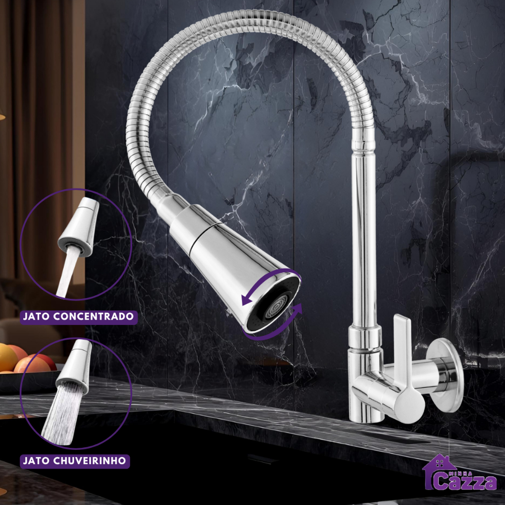 Torneira ​​Inox para Cozinha​​ Com Chuveiro Com Rotação De 360° Cozinha Pia Mesa Parede