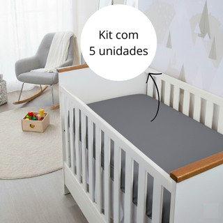 Kit 5 Lençóis Berço Padrão Americano com Elástico 400 fios Quarto de Bebê