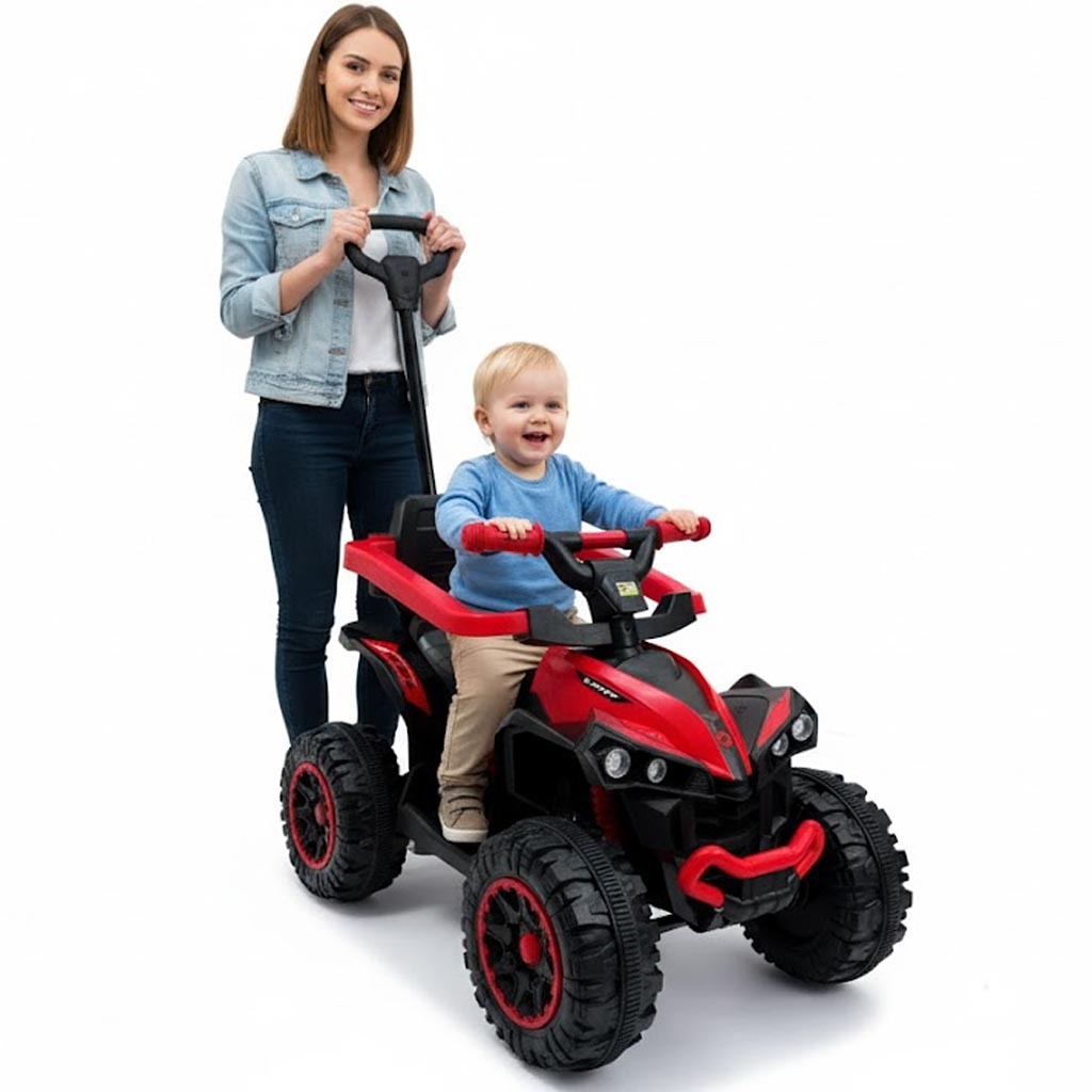 Carrinho Passeio Mini Quadriciclo Infantil 2 em 1 Com Empurrador Apoio dos Pés Menino e Menina