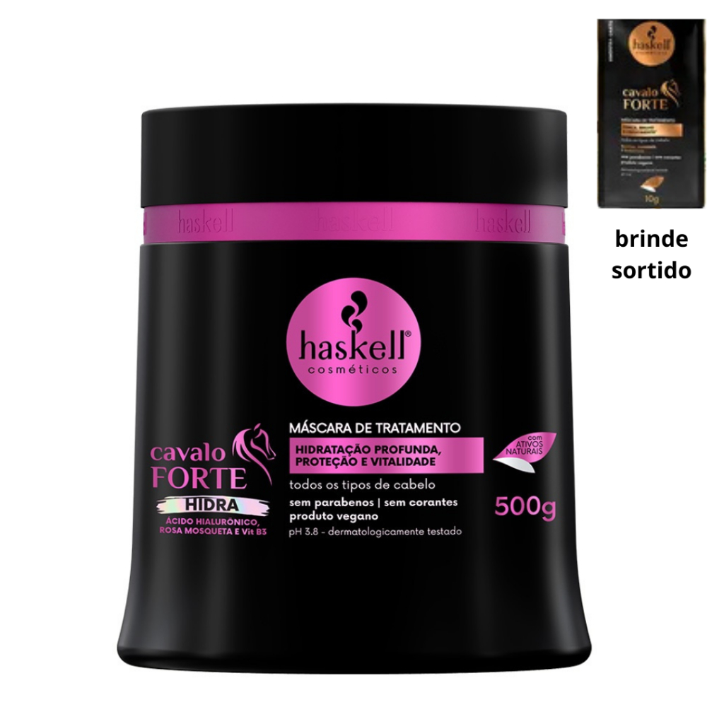 Máscara de Tratamento Haskell Cavalo Forte Hidra 500g Ácido Hialurônico Rosa Mosqueta