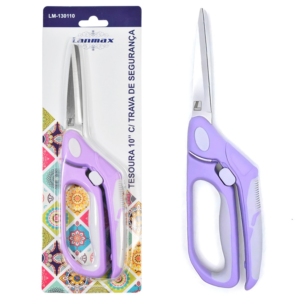 Tesoura Lanmax de 10” com Trava de Segurança – Ideal para Costura e Tecidos em Oferta na Shopee