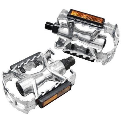 Pedal Bike MTB Aluminio Polido/Preto Com Refletor P/bike Rosca Fina(1/2) ou Grossa 9/16