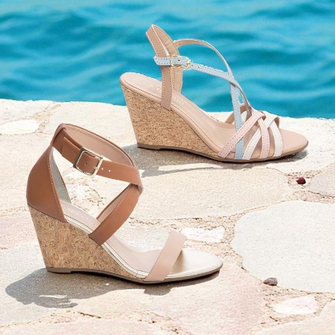Sandália Anabela Feminina Salto Plataforma Cortiça Caramelo Bege Dourado Azul Rosa Branco Torricella