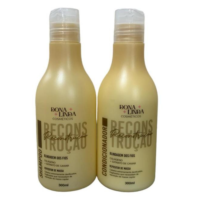 KIT RECONSTRUÇÃO DONA LINDA SHAMPOO CONDICIONADOR P CABELOS DANIFICADOS em Oferta na Shopee