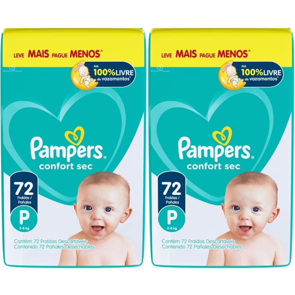 Kit 2ptes Fralda Pampers Confort Sec P 5-8kg 72un - Total 144unidades em Oferta na Shopee