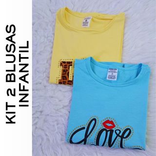 KIT 2 Blusa Camiseta Infantil Viscolycra com Estampa Menina Feminina Estilos Confortável Escola e Passeio em Oferta na Shopee