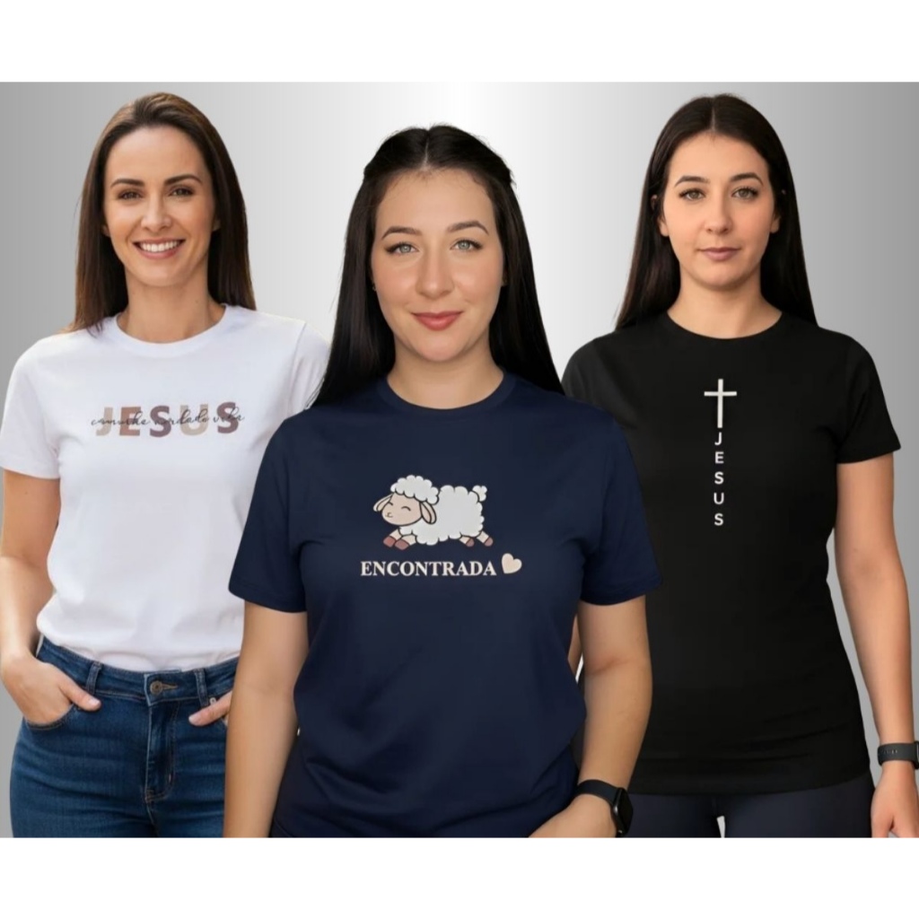 Kit 3 Cristãs Camisas Feminina T-Shirt 100% Algodão Camiseta Básica Jesus em Oferta na Shopee