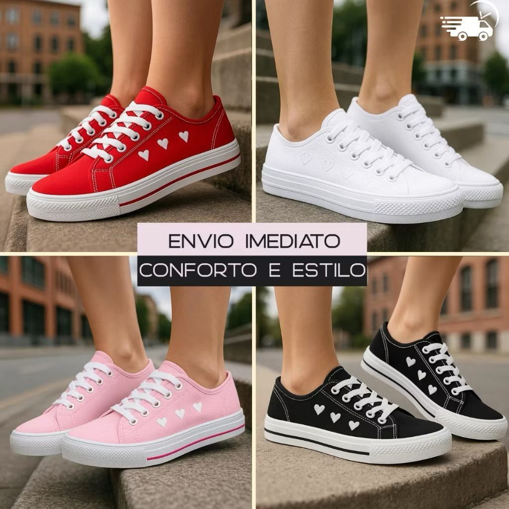 Tenis Coraçao Tenis Modinha Feminino Tenis casual Leve e Confortavel