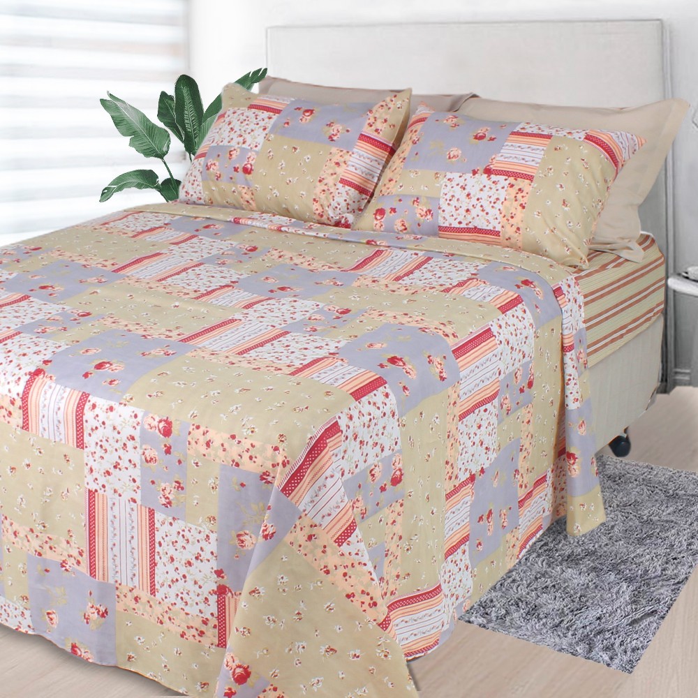 Jogo de Cama Lençol 4 Peças Queen Com Elástico Estampado 158x198x30cm BF Colchões