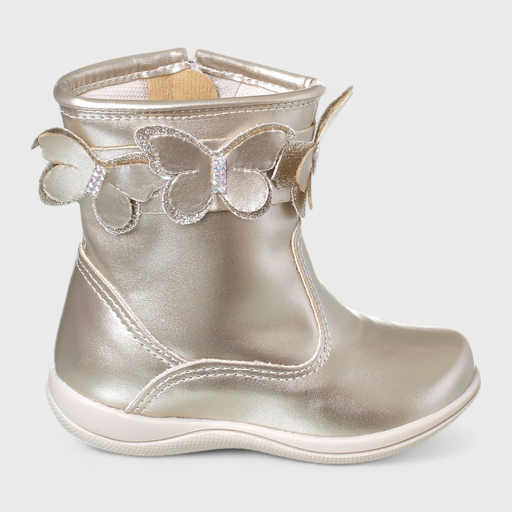 Bota Infantil Menina Com Borboleta Strass Botinha Blogueirinha Dourada em Oferta na Shopee