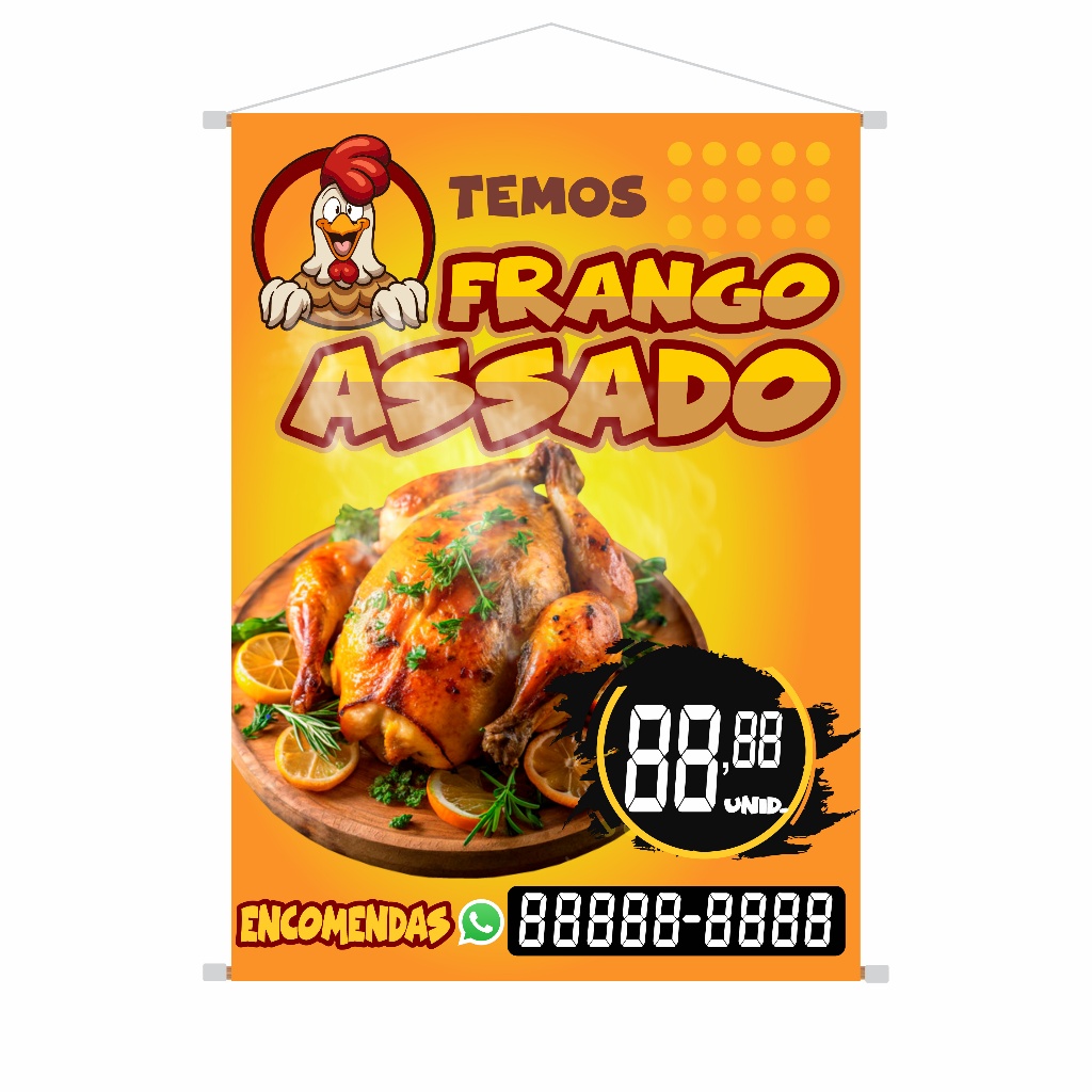 Banner Vende-se Frango Assado Personalizado, Diversos Tamanhos