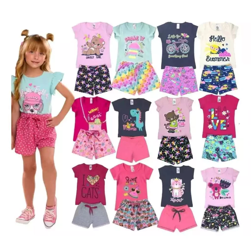 Kit de 2, 4 ou 10 Peças Conjunto de Roupa Infantil Feminina para Menina
