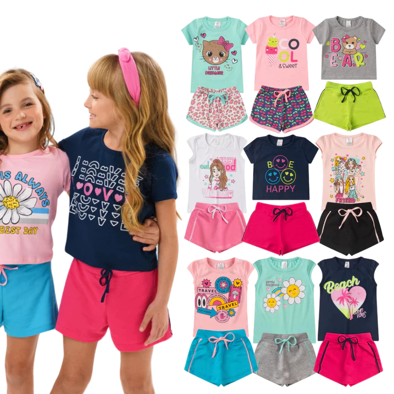 Kit de 2, 4 ou 10 Peças Conjunto de Roupa Infantil Feminina para Menina — foto 2
