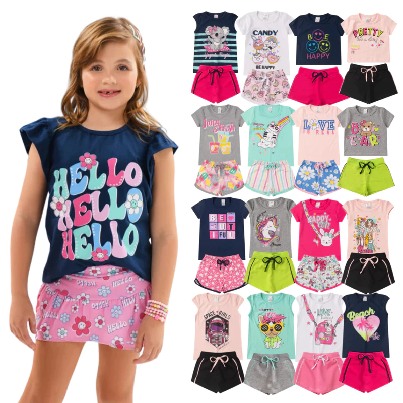 Kit de 2, 4 ou 10 Peças Conjunto de Roupa Infantil Feminina para Menina — foto 3