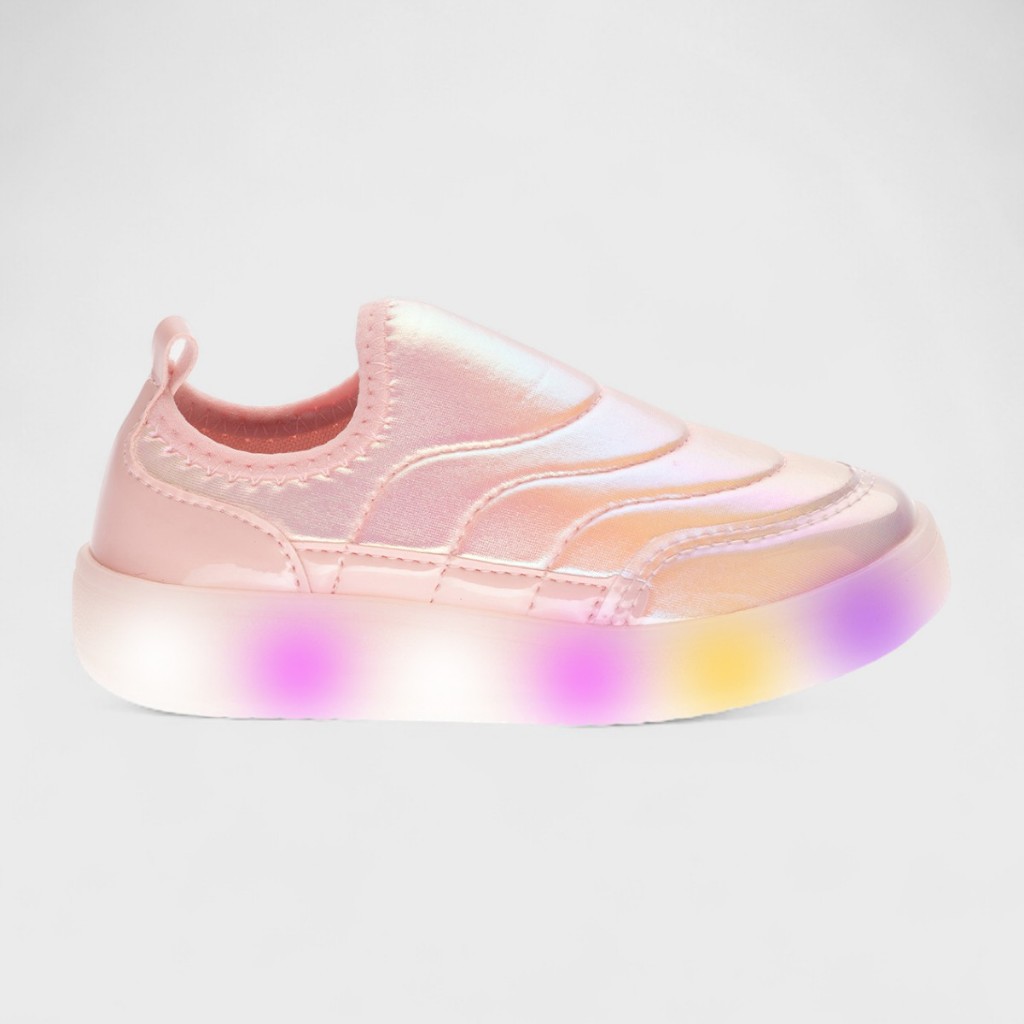 Tênis Infantil Feminino Calce Fácil Led Luzinha Colorida Rosa Holográfico